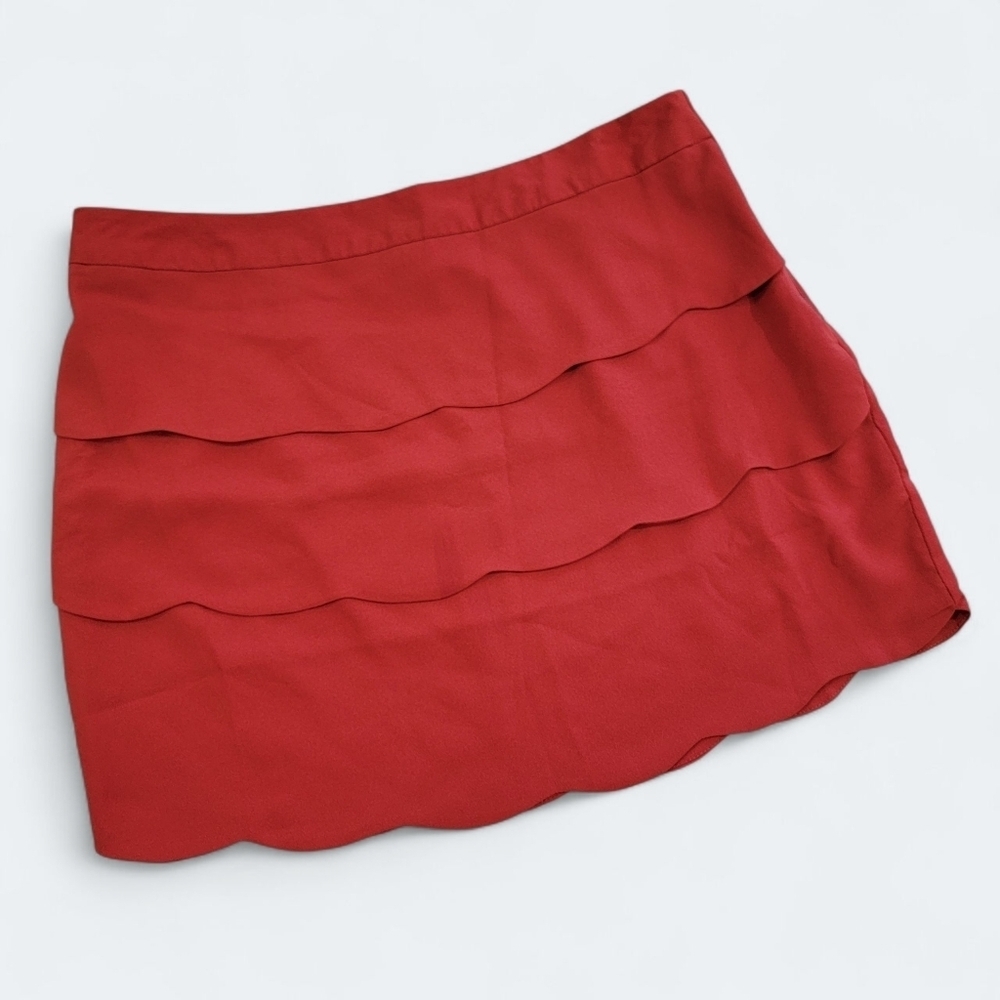 Naked Zebra Orange Red Women's Skirt Size Large Scalloped Layered Mini